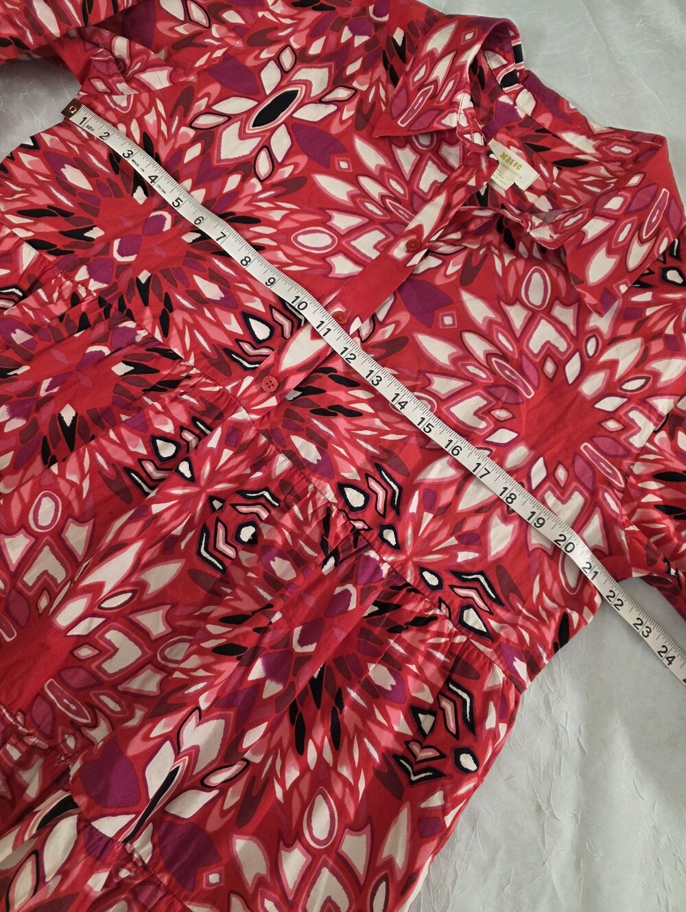 Maeve Anthropologie Bettina Tiered Shirt Dress Womens LARGE Red Pink Floral - Picture 11 of 11